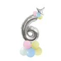 Silver number 6 foil balloon kit with macaron latex balloon stand for 6th birthday party - Yellow - Number 6