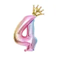 Gradient rainbow number 4 foil balloon with gold crown for birthday party decoration - Number 4 / Pink Gradient