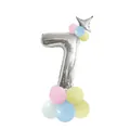 Silver number 7 foil balloon set with colorful macaron latex balloons for birthday decor - Yellow - Number 7