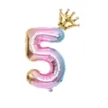 32-inch rainbow gradient number 5 foil balloon with a small gold crown for birthday party - Number 5 / Pink Gradient