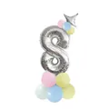 Silver number 8 foil balloon kit with macaron latex base for birthday party decor - Yellow - Number 8