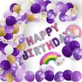 Rainbow Macaron Birthday Balloon Arch Set with Happy Birthday Lettering - Dreamy Purple Gold Rainbow Round Ball