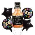 Set di 5 palloncini di compleanno con bottiglia di whisky e stelle nere metallizzate - Stile Bottiglia Stella Nero Oro (8)