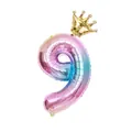 32-inch gradient pink to blue number 9 foil balloon with a gold crown party decoration - Number 9 / Pink Gradient