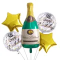 Set di 5 palloncini in alluminio a forma di bottiglia di champagne e stelle per compleanni - Stile Bottiglia Champagne Verde Stella Oro (10)