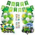 Construction vehicle party set with green happy birthday banner and tractor balloons - Vehicle Decoration Kit (Style A)