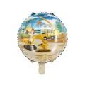 Palloncino rotondo in alluminio a tema cantiere con disegni di escavatore e gru per feste - Tema Cantiere Rotondo