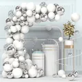 Arco di palloncini bianchi e argento con lattice metallico e paillettes per eventi - Stile Argento Bianco