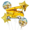 Set di 5 palloncini in alluminio a tema cantiere con gru e stelle per feste di bimbi - Combo Palloncino Gru Stella Tondo