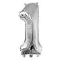Ballon en aluminium chiffre 1 argenté brillant pour décoration de fête d'anniversaire - Argent-Nombre 1