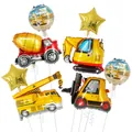 Set palloncini in alluminio veicoli da cantiere con escavatore gru e stelle oro - Combo Varietà Veicoli Cantiere