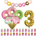 3rd birthday donut party set with giant yellow number 3 and sweet ice cream balloons - Number 3