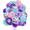 Detailed view of mermaid party balloons with printed sea shells and colorful confetti - Mermaid Confetti Balloons And Ribbon