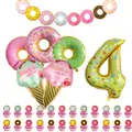 Donut and ice cream themed 4th birthday party decoration set with balloons and banner - Number 4