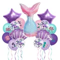 Mermaid tail balloon set with purple shells stars and printed latex for party decor - Mermaid Balloon Set A