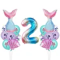 Mermaid birthday set with number 2 balloon, mermaid tails and seashell foil accents - Number 2 Style