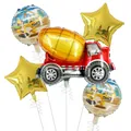 Set di cinque palloncini per feste con betoniera rossa e stelle dorate lucide - Combo Palloncino Betoniera Stella Tondo A