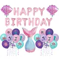 Meerjungfrau Party Deko Set mit Happy Birthday Folienballons und Muschel Meerjungfrauenschwanz - Meerjungfrau Set D
