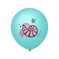 Detail of cyan mermaid latex balloon with printed seashell, starfish and coral patterns - Light Blue Conch