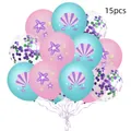 15pcs mermaid party balloon set with starfish patterns and colorful glitter confetti - Ocean Theme Style (紫绿亮片17)