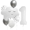 Weiße Wolke Lächeln Ballon und 40-Zoll Nummer 1 Folienballon Set für Geburtstagspartys - Zahl 1