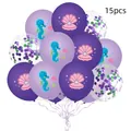 Detailed set of 15pcs mermaid themed balloons with shell prints and colorful sequins - Ocean Theme Style (紫绿亮片16)
