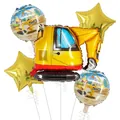 Set da 5 palloncini in alluminio tema cantiere con escavatore e stelle dorate - Combo Palloncino Escavatore Stella Tondo A
