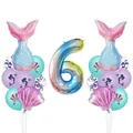 Set fête sirène avec ballon arc-en-ciel numéro 6, coquillages et queues de sirène - Style Numéro 6