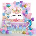 Unicorn theme birthday party decor set with pink backdrop and macaron balloon arch - Unicorn Balloon Arch With Number 2