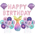 Kit ballons sirène avec bannière Happy Birthday et queue de sirène dégradée en aluminium - Ensemble Sirène F