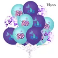 Détail de 15 ballons sirène avec motifs de coquillages et confettis violets brillants - Style Paillettes Violettes 8