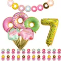 7th birthday donut and ice cream balloon set with colorful banners and cupcake toppers - Number 7
