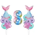 Détail du kit ballons sirène 8 ans avec queue de sirène dégradée et coquillages colorés - Style Numéro 8