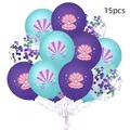 15pcs Mermaid party balloon set with shell and starfish patterns in purple and teal - Ocean Theme Style (紫绿亮片12)