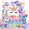 Unicorn themed 3rd birthday party set with macaron balloon arch and rainbow table skirt - Unicorn Balloon Arch With Number 3