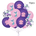Mermaid birthday balloon set with 15 pieces of printed shell and confetti latex balloons - Ocean Theme Style (紫绿亮片15)