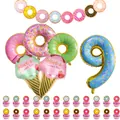 Donut theme birthday party set with number 9 balloon and colorful ice cream foil balloons - Number 9