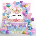 Unicorn birthday party kit with macaron balloons, rainbow number 6 and backdrop - Unicorn Balloon Arch With Number 6