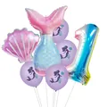 Mermaid birthday party balloon set with gradient number 1 and shell foil balloons - Number 1