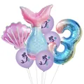 Mermaid party balloon set with gradient number 3 tail shell and purple latex balloons - Number 3