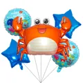 Ocean party balloon set with giant orange crab and Happy Birthday foil stars and rounds - Classic Orange Crab Style / 5 Pieces