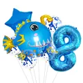 Blue ocean themed party balloon set with large anglerfish, star, and blue number 8 - Lantern Fish Style (8)