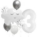 Party-Ballon-Set mit Wolke und weißer Nummer 3 sowie süßem lächelndem Gesicht - Zahl 3