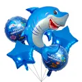 5-piece shark theme foil balloon set with blue stars and Feliz Cumpleaños round balloons - Blue Shark Style