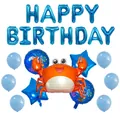 Set fiesta cumpleaños animales marinos con globos de letras azules, cangrejo y tiburón - Combo de Cumpleaños de Cangrejo