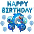 Detalle de set de cumpleaños océano con globos de aluminio de tiburón y ballena - Combo de Cumpleaños de Tiburón B