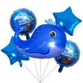 5-piece ocean theme balloon set featuring blue whale, star, and round shark balloons - Blue Whale Style