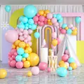 Pastel macaron balloon arch kit with orange blue and yellow latex balloons and white teepee - Macaron Balloon Chain B (Blue Pink Yellow Orange Combination)