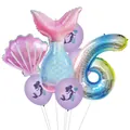 Set di palloncini a tema sirena con numero 6 sfumato e palloncini a conchiglia - Numero 6