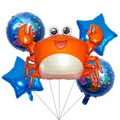 5-piece ocean theme balloon set featuring large orange crab and blue star balloons - Orange Crab Style